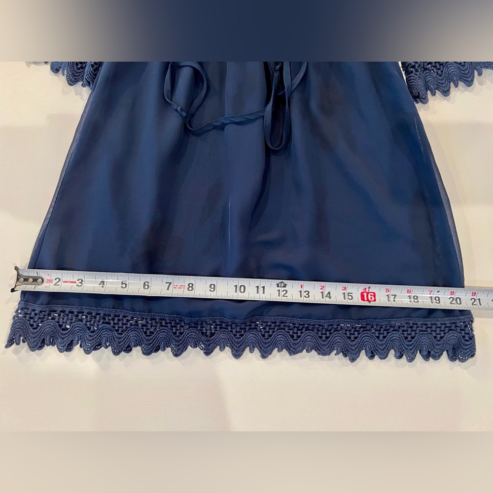 City Studio Crochet Blouson Waist Split Sleeve Navy Dress Sheer Small Delicate - Picture 3 of 15